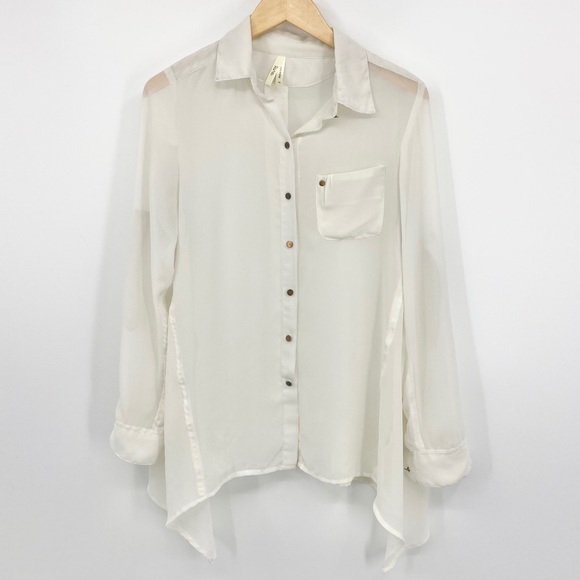 Truth NYC Sheer Asymmetrical Hem Sheer Cream Top M - Picture 3 of 11